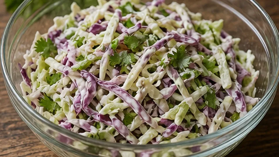 Mix the cold lime slaw for Sheet-Pan Shrimp Tacos with Lime Slaw