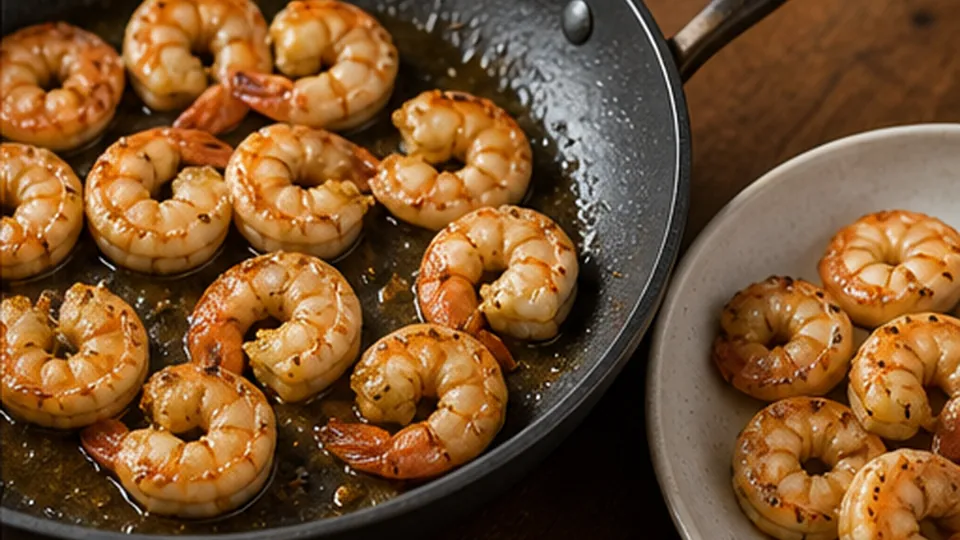 Sear the seasoned shrimp for Shrimp Peanut Noodle Bowls