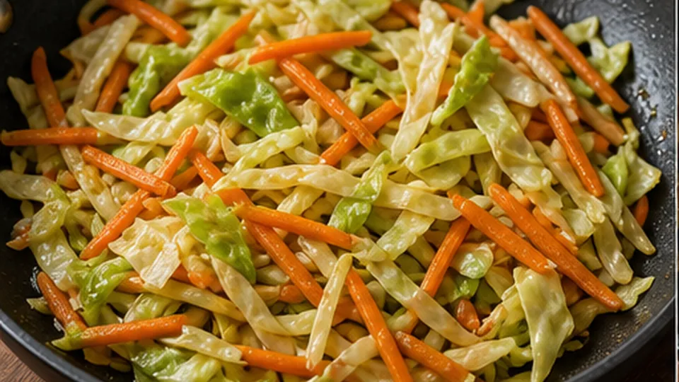 Stir-fry cabbage and carrot for Shrimp Peanut Noodle Bowls