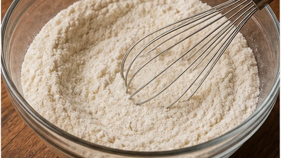 Whisk the dry mix for Spinach Corn Mini Muffins
