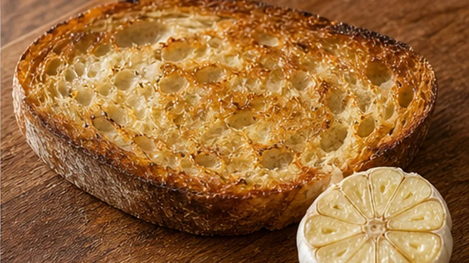 Rub warm slices with garlic for Spinach White Bean Toast