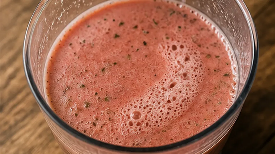 Blend berries with lemon for Strawberry Basil Lemonade Pops
