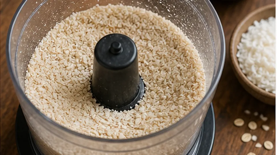 Grind oats and coconut for Strawberry Coconut Oat Balls