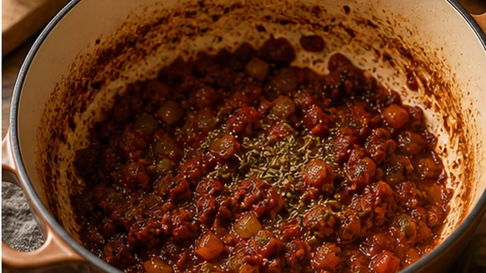 Cook out the tomato paste for Stuffed Pepper Soup with Beef and Rice