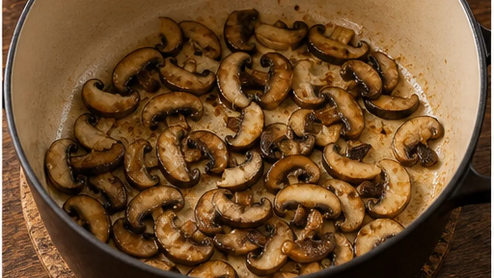 Brown the shiitake mushrooms for Tofu Miso Noodle Soup