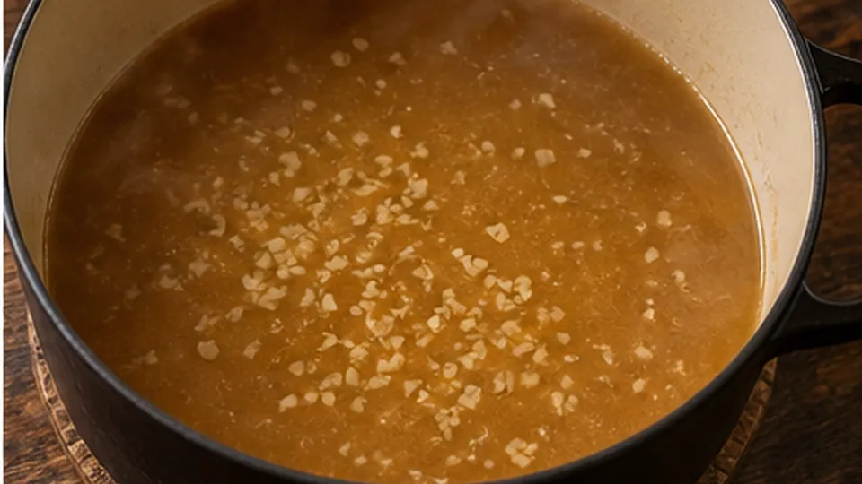Add aromatics and broth for Tofu Miso Noodle Soup