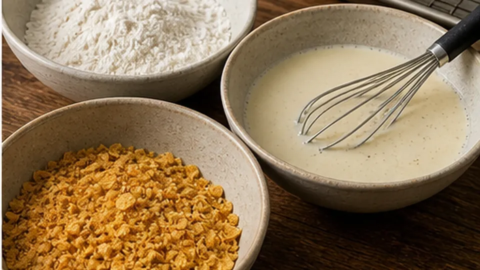 Set up the dipping station for Cornflake-Crusted Tofu Nuggets