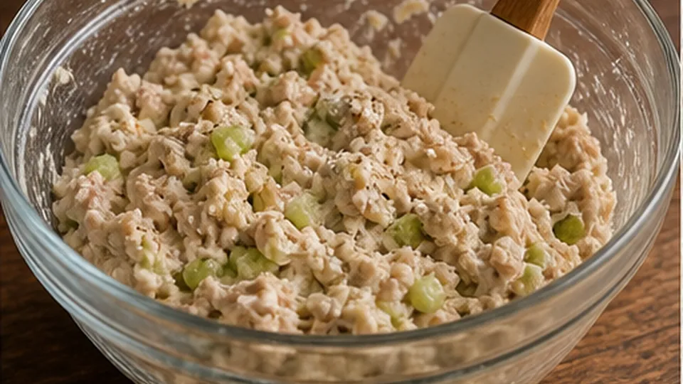 Mix the tuna salad for Tuna Melt Quesadillas