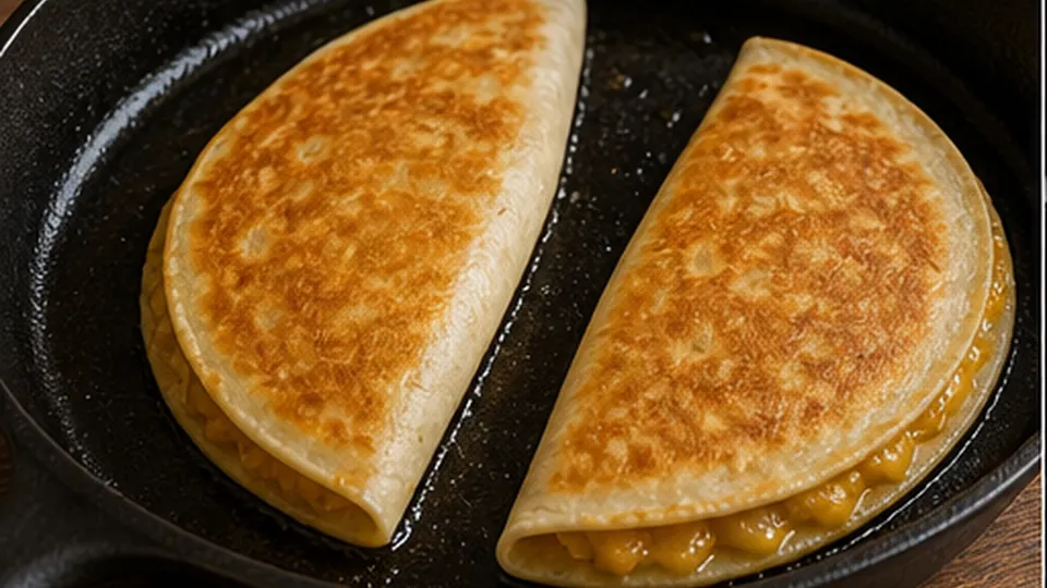 Brown the first side for Tuna Melt Quesadillas