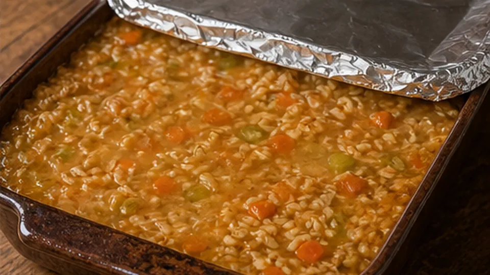 Bake the covered rice for Turkey Buffalo Rice Bake