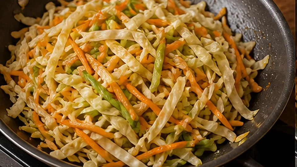 Stir-fry cabbage and carrots for Turkey Cabbage Noodle Bowls