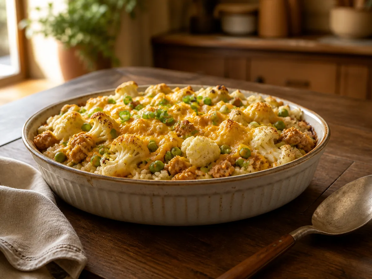 Turkey Cheddar Cauliflower Bake