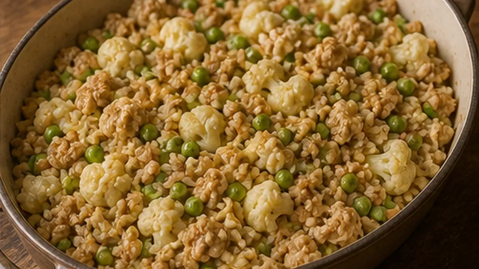 Combine in the baking dish for Turkey Cheddar Cauliflower Bake