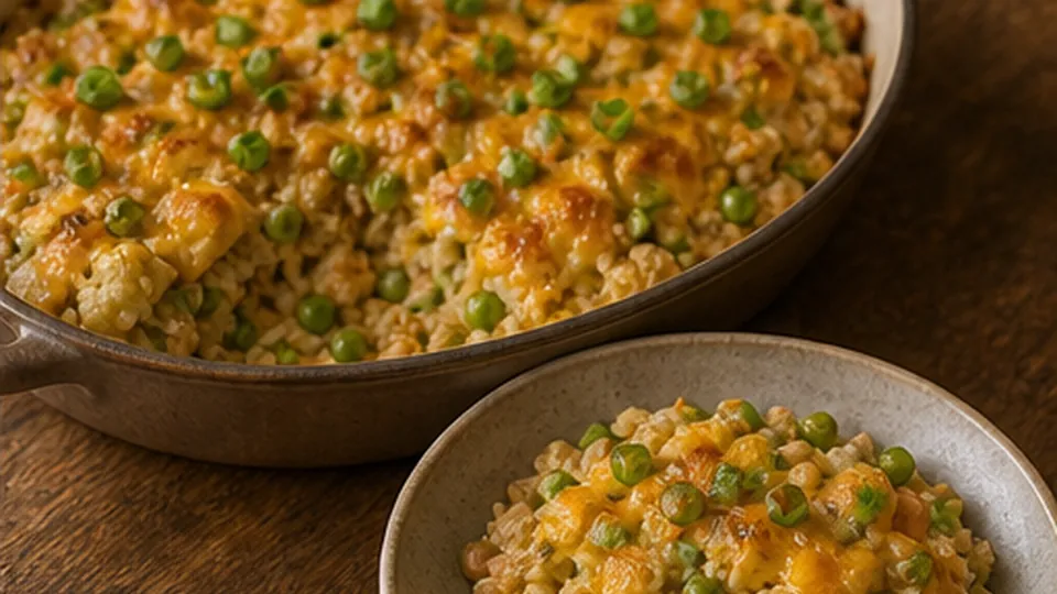 Rest and finish with scallions for Turkey Cheddar Cauliflower Bake