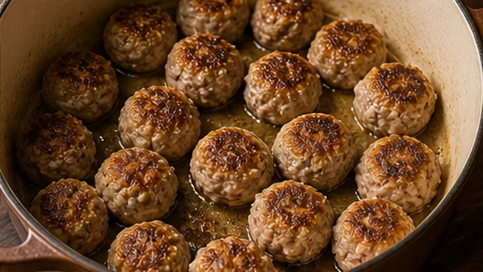 Brown the meatballs partly for Turkey Meatball Orzo Soup with Spinach