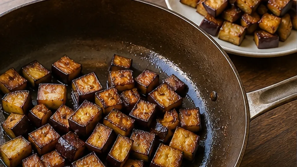 Brown the seasoned eggplant for Turkey Moussaka Skillet