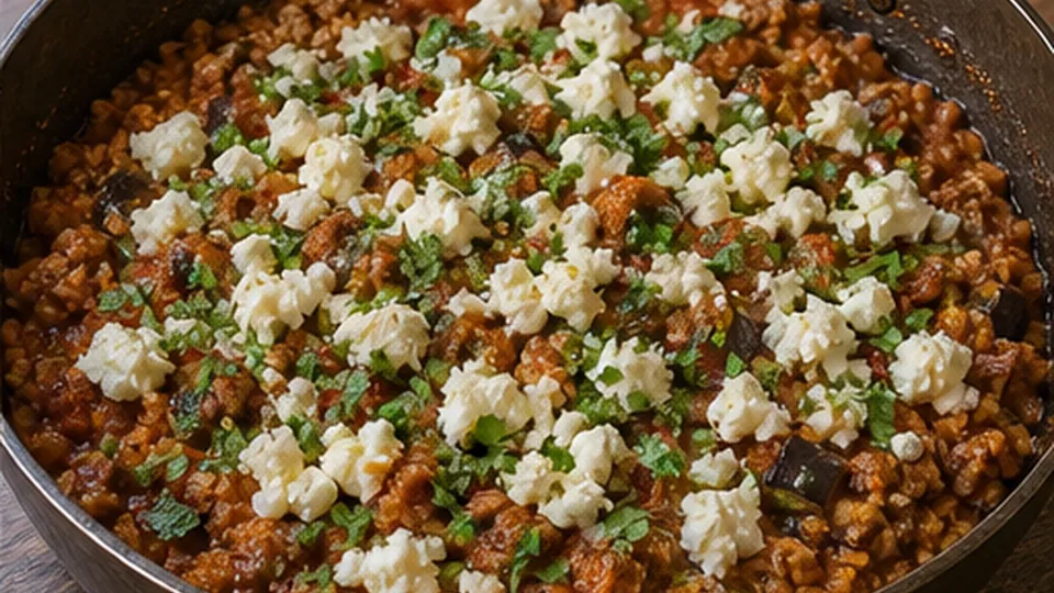 Crown with feta and parsley for Turkey Moussaka Skillet
