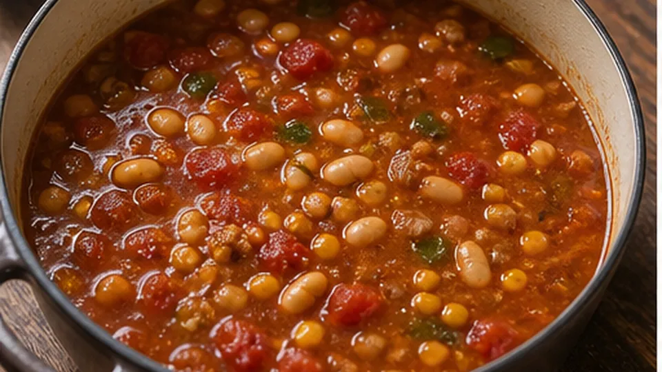 Simmer beans and tomatoes for Turkey Sweet Corn Chili