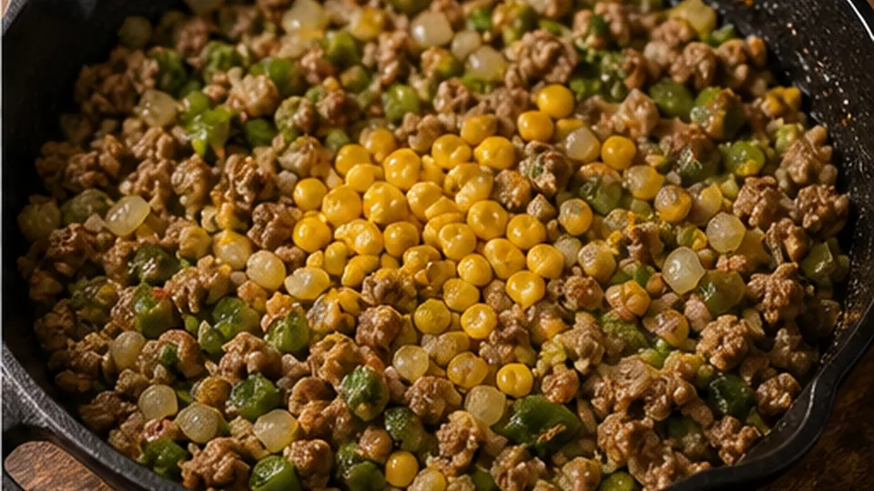 Cook peppers and spices for Turkey Tamale Pie