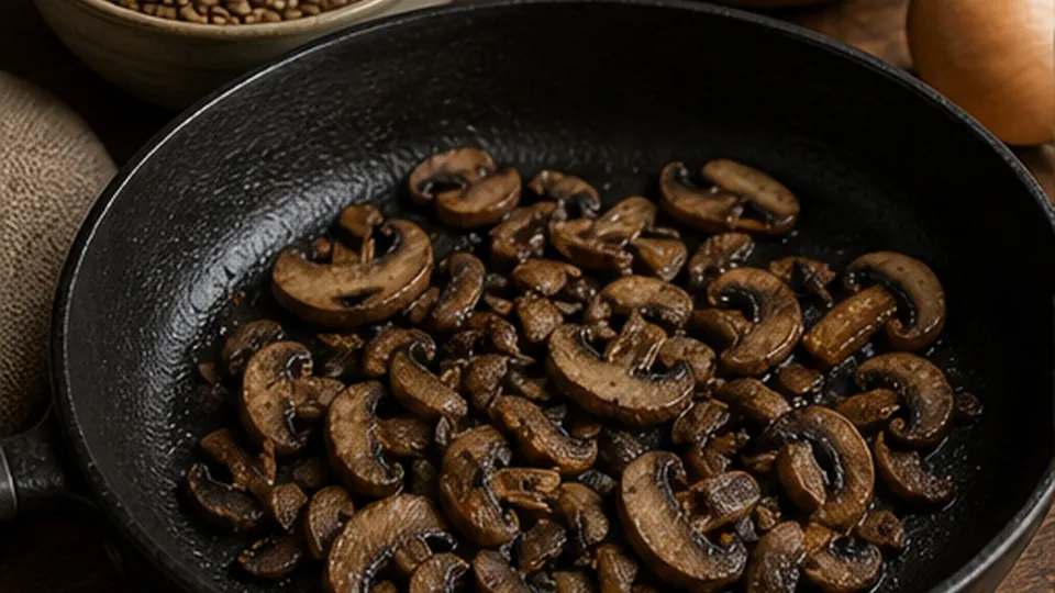 Dry-cook the mushrooms for Vegan Lentil Swedish Meatballs