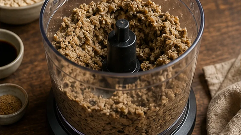Pulse a sticky mixture for Vegan Lentil Swedish Meatballs