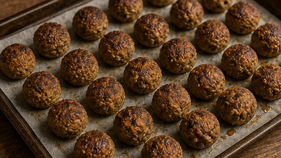 Bake until firm and browned for Vegan Lentil Swedish Meatballs