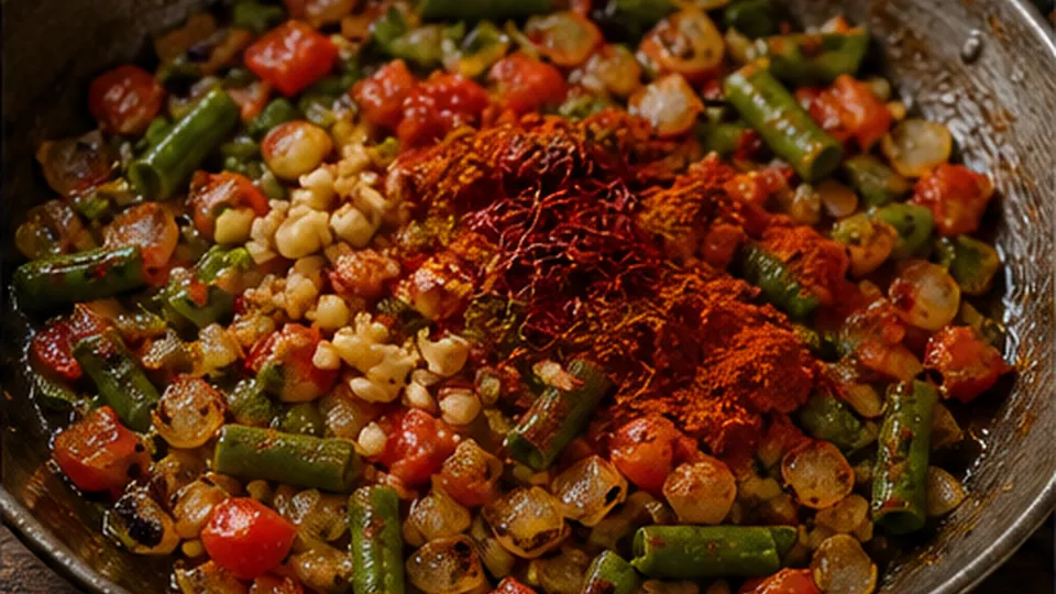 Bloom paprika and saffron for Vegetable Paella with Chickpeas