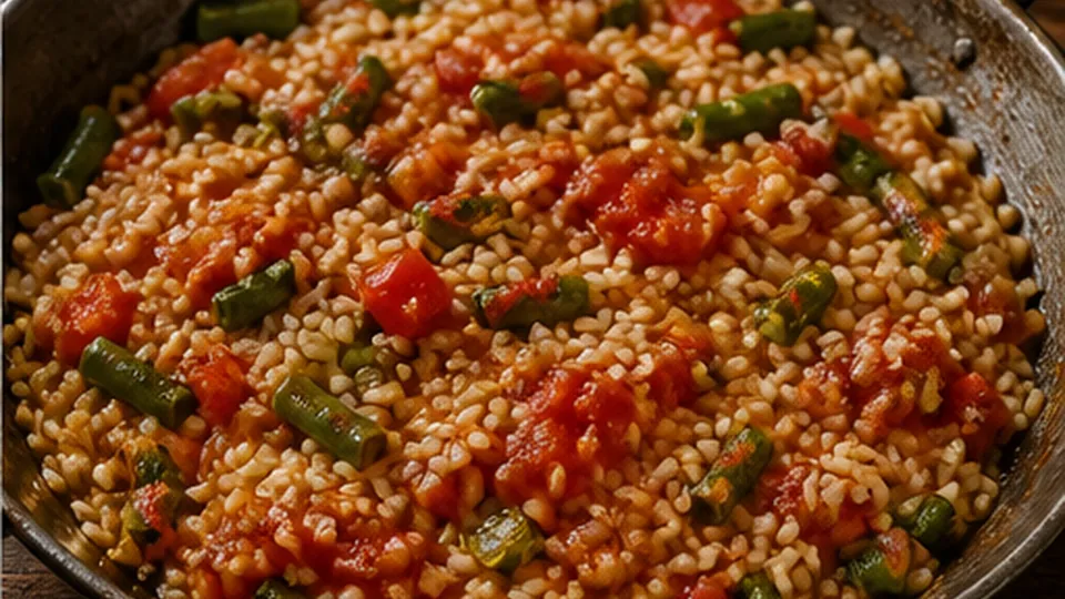 Toast the unrinsed rice for Vegetable Paella with Chickpeas