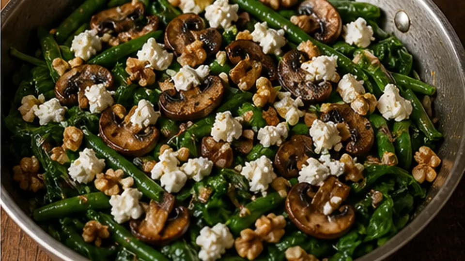 Top and serve immediately for Warm Mushroom Spinach Salad